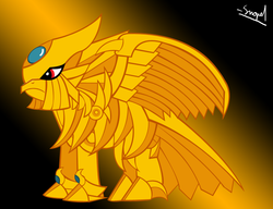 Size: 698x535 | Tagged: safe, artist:opel-diego450, griffon, frown, glare, griffonized, mega ultra chicken, solo, species swap, spread wings, the winged dragon of ra, yu-gi-oh!