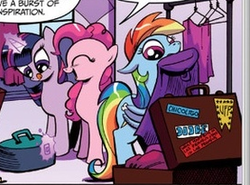 Size: 277x205 | Tagged: safe, idw, official comic, pinkie pie, rainbow dash, twilight sparkle, g4, spoiler:comic, luggage