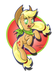 Size: 2325x3000 | Tagged: safe, artist:danmakuman, applejack, earth pony, pony, g4, bandana, female, rearing, solo