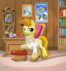 Size: 1388x1500 | Tagged: safe, artist:mysticalpha, princess celestia, oc, g4, book, bookshelf, clock, clothes, desk, office, rose