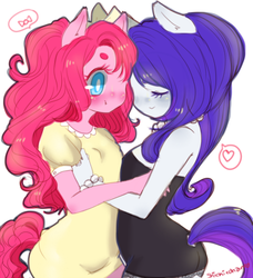 Size: 400x438 | Tagged: safe, artist:shickietan, pinkie pie, rarity, anthro, g4, ambiguous facial structure, female, lesbian, ship:raripie, shipping