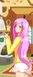Size: 917x2126 | Tagged: safe, artist:albablue, fluttershy, human, g4, clothes, female, humanized, skirt, solo, sweater, sweatershy