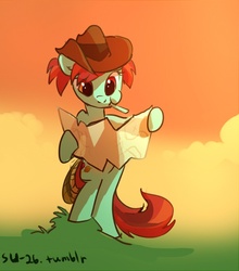 Size: 704x800 | Tagged: safe, artist:tomatocoup, candy apples, pony, g4, 30 minute art challenge, apple family member, bipedal, candy apple, map, solo