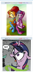 Size: 291x623 | Tagged: safe, idw, twilight sparkle, g4, spoiler:comic, crossover, exploitable meme, juxtaposition, juxtaposition win, sally acorn, satam, sonic the hedgehog (series)