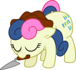 Size: 4905x4511 | Tagged: safe, artist:deadparrot22, artist:mickeymonster, bon bon, sweetie drops, pony, g4, absurd resolution, eyes closed, female, mouth hold, simple background, solo, transparent background, trowel, vector