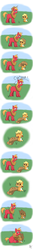 Size: 1000x7500 | Tagged: safe, artist:happycampercreations, applejack, big macintosh, earth pony, pony, g4, baby, baby pony, babyjack, comic, cute, diaper, filly, foal, hat, hug, nom