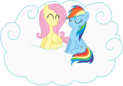 Size: 10855x7576 | Tagged: safe, artist:ulyssesgrant, fluttershy, rainbow dash, g4, absurd resolution, cloud, eyes closed, simple background, transparent background, vector