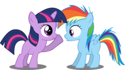 Size: 8000x4480 | Tagged: safe, artist:deratrox, rainbow dash, twilight sparkle, g4, :o, absurd resolution, cute, dashabetes, female, filly, filly rainbow dash, filly twilight sparkle, imminent boop, simple background, smiling, transparent background, twiabetes, vector, younger