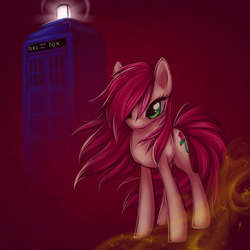 Size: 600x600 | Tagged: safe, artist:sakuyamon, roseluck, earth pony, pony, g4, crossover, doctor who, doomsday, female, implied doctor whooves, implied doctorrose, mare, solo, tardis