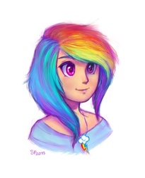 Size: 450x550 | Tagged: safe, artist:residentfrankenstein, rainbow dash, human, g4, bust, female, humanized, necklace, portrait, solo