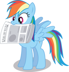 Size: 3000x3097 | Tagged: safe, artist:chubble-munch, rainbow dash, pegasus, pony, g4, ponyville confidential, female, foal free press, mare, mouth hold, newspaper, simple background, solo, transparent background, vector