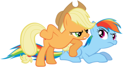 Size: 5666x3118 | Tagged: safe, artist:flutterguy317, applejack, rainbow dash, earth pony, pegasus, pony, g4, absurd resolution, duo, duo female, female, mare, simple background, transparent background, vector