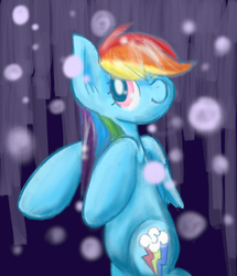Size: 480x559 | Tagged: safe, artist:squee, rainbow dash, pegasus, pony, g4, female, mare, snow, snowfall, solo