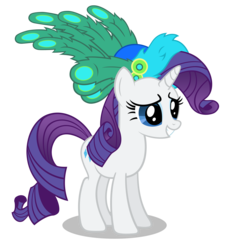 Size: 3500x3761 | Tagged: safe, artist:forsakensharikan, rarity, pony, unicorn, g4, female, hat, mare, nervous, nervous smile, peacock feathers, simple background, smiling, solo, standing, transparent background, vector