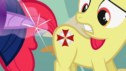 Size: 819x461 | Tagged: safe, apple bloom, twilight sparkle, g4, resident evil, umbrella corporation