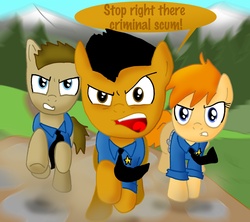 Size: 3124x2777 | Tagged: safe, artist:ajmstudios, oc, oc only, oc:officer cuffs, oblivion, police, ponyville police, scootaloo's scootaquest, scootaloo's scootaquest comic, stop right there criminal scum