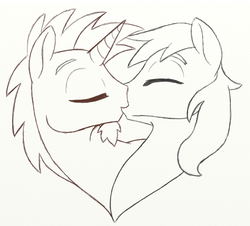 Size: 920x831 | Tagged: dead source, safe, artist:quartz-poker, oc, oc only, oc:nether, oc:tradewind, pony, unicorn, black and white, duo, eyes closed, gay, grayscale, kiss on the lips, kissing, male