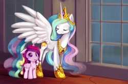 Size: 1280x838 | Tagged: safe, artist:ende26, princess cadance, princess celestia, g4, filly, wallpaper