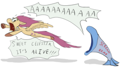 Size: 2624x1472 | Tagged: safe, artist:stinkek, fluttershy, g4, leaping, looking back, scared, screaming, simple background, speech bubble, spread wings, tex avery, transparent background