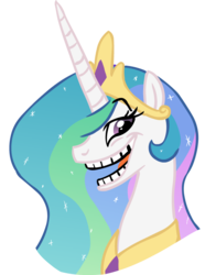 Size: 672x901 | Tagged: safe, artist:colossalstinker, princess celestia, alicorn, pony, g4, bust, female, lidded eyes, looking at you, mare, open mouth, portrait, raised eyebrow, simple background, smirk, solo, transparent background, trollestia, trollface
