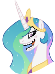 Size: 672x901 | Tagged: safe, artist:stinkek, princess celestia, alicorn, pony, g4, bust, female, lidded eyes, looking at you, mare, open mouth, portrait, raised eyebrow, simple background, smirk, solo, transparent background, trollestia, trollface