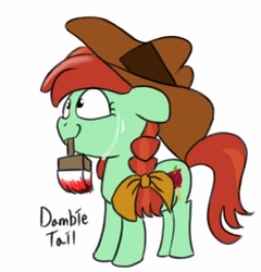 Size: 548x570 | Tagged: safe, artist:dambitail, candy apples, pony, g4, 30 minute art challenge, apple family member, paintbrush, solo, sweat