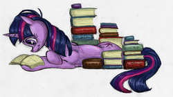 Size: 3182x1776 | Tagged: safe, artist:thesolitarysandpiper, twilight sparkle, pony, g4, book, female, reading, sketch, solo