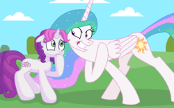 Size: 1440x900 | Tagged: safe, artist:colossalstinker, princess celestia, sweetie belle (g3), alicorn, pony, unicorn, g3, g3.5, g4, generation leap