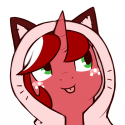 Size: 500x500 | Tagged: safe, artist:redintravenous, oc, oc only, oc:red ribbon, pony, unicorn, clothes, female, hoodie, mare, tongue out