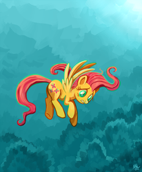 Size: 618x750 | Tagged: safe, artist:sorcerushorserus, fluttershy, pegasus, pony, g4, female, looking down, mare, scared, solo