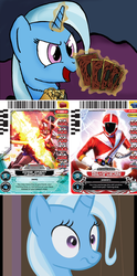 Size: 597x1200 | Tagged: safe, trixie, g4, broken cards, gored, kyūkyū sentai gogo v, power rangers, power rangers lightspeed rescue, red ranger, super sentai, yu-gi-oh!