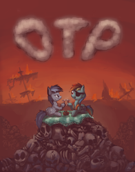 Size: 2200x2800 | Tagged: safe, artist:docwario, rainbow dash, pony, zombie, g4, bone, dead, dead rainbow dash, drd, exploitable meme, otp, picnic, picnic basket, picnic blanket, pile of bones, pirate, pirate dash, sail ships, shipping, skeleton, skull