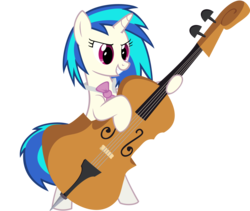 Size: 6753x5692 | Tagged: safe, artist:lykas13, dj pon-3, vinyl scratch, pony, unicorn, g4, absurd resolution, bipedal, bowtie, cello, female, hooves, horn, mare, musical instrument, simple background, smiling, solo, standing, teeth, transparent background, vector