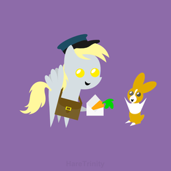 Size: 601x601 | Tagged: safe, artist:haretrinity, derpy hooves, pegasus, pony, rabbit, g4, bag, carrot, female, hat, letter, mare, pointy ponies, simple background