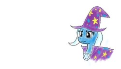 Size: 475x272 | Tagged: safe, artist:drawsomeponies, trixie, g4, bust, cape, clothes, hat, looking forward, portrait, simple background, solo, trixie's brooch, trixie's cape, trixie's hat, white background