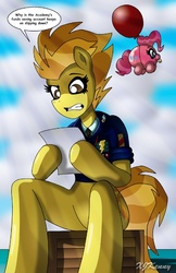 Size: 550x850 | Tagged: safe, artist:xjkenny, pinkie pie, spitfire, g4, clothes, necktie, pinkie bank, spitfire's tie, stealing, uniform, wonderbolts dress uniform