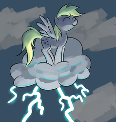 Size: 800x840 | Tagged: safe, artist:tggeko, derpy hooves, pegasus, pony, g4, the last roundup, cloud, cloudy, eyes closed, female, lightning, mare, solo