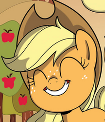 Size: 219x253 | Tagged: safe, artist:sibsy, idw, applejack, earth pony, pony, g4, comic, cover, filly, smiling, solo, younger