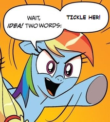 Size: 331x366 | Tagged: safe, idw, rainbow dash, g4, exploitable meme, meme, tickling, two words meme