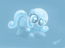 Size: 2000x1478 | Tagged: safe, artist:assasinmonkey, oc, oc only, oc:snowdrop, pegasus, pony, blue background, female, filly, simple background, snow, snowflake, solo