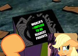 Size: 504x360 | Tagged: safe, applejack, g4, applejack's parents, batman, crying, implying, parody, world's deadest parents