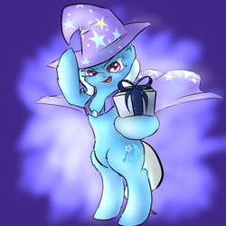 Size: 5000x5000 | Tagged: safe, artist:angelwing314, trixie, pony, g4, absurd resolution, bipedal, present