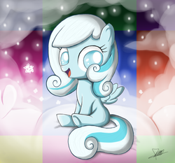 Size: 1638x1526 | Tagged: safe, artist:the-butch-x, oc, oc only, oc:snowdrop, pegasus, pony, cloud, female, filly, foal, sitting, snow, solo, wings