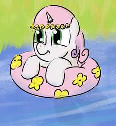 Size: 485x525 | Tagged: safe, artist:tggeko, sweetie belle, g4, hat, inner tube, swimming, swimming cap