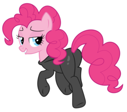 Size: 3000x2662 | Tagged: safe, artist:alexiy777, pinkie pie, earth pony, pony, g4, bedroom eyes, butt, catsuit, female, lip bite, mare, plot, show accurate, simple background, sneaking suit, solo, transparent background, vector