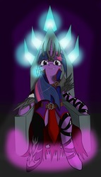 Size: 1095x1920 | Tagged: safe, artist:twotail813, twilight sparkle, semi-anthro, ask dark twilight sparkle, rcf community, g4, crown, evil twilight, throne, tyrant sparkle