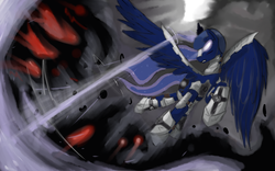 Size: 1920x1200 | Tagged: safe, artist:acharmingpony, princess luna, pony, g4, armor, female, laser, magic, solo, wing armor