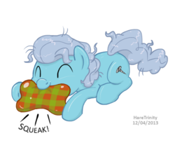 Size: 500x413 | Tagged: safe, artist:haretrinity, screw loose, earth pony, pony, g4, biting, female, simple background, solo, squeaky toy, transparent background