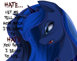 Size: 1280x1024 | Tagged: safe, artist:hnkkorgris, princess luna, pony, g4, allied mastercomputer, angry, female, hate, i have no mouth and i must scream, imminent nightmare moon, implied nightmare moon, solo