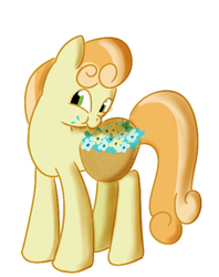 Size: 468x591 | Tagged: safe, artist:tggeko, junebug, pony, g4, eating, female, flower, solo